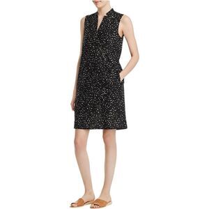 Eileen Fisher Organic Cotton Black Polka Dot Dress W/Pockets Small Lightweight
